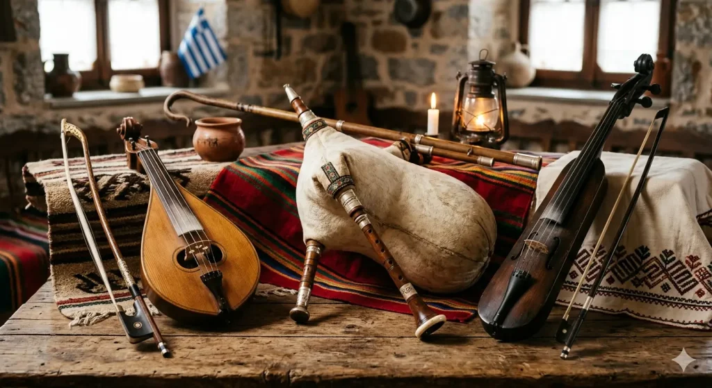 Παραδοσιακά μουσικά όργανα για τα κάλαντα: Κρητική λύρα, γκάιντα και ποντιακός κεμεντζές