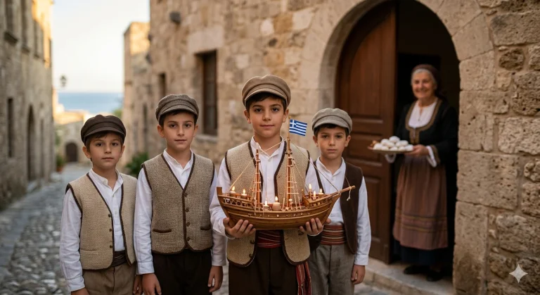 Περιφορά του στολισμένου καραβιού, όπως γινόταν στα νησιά του Αιγαίου.